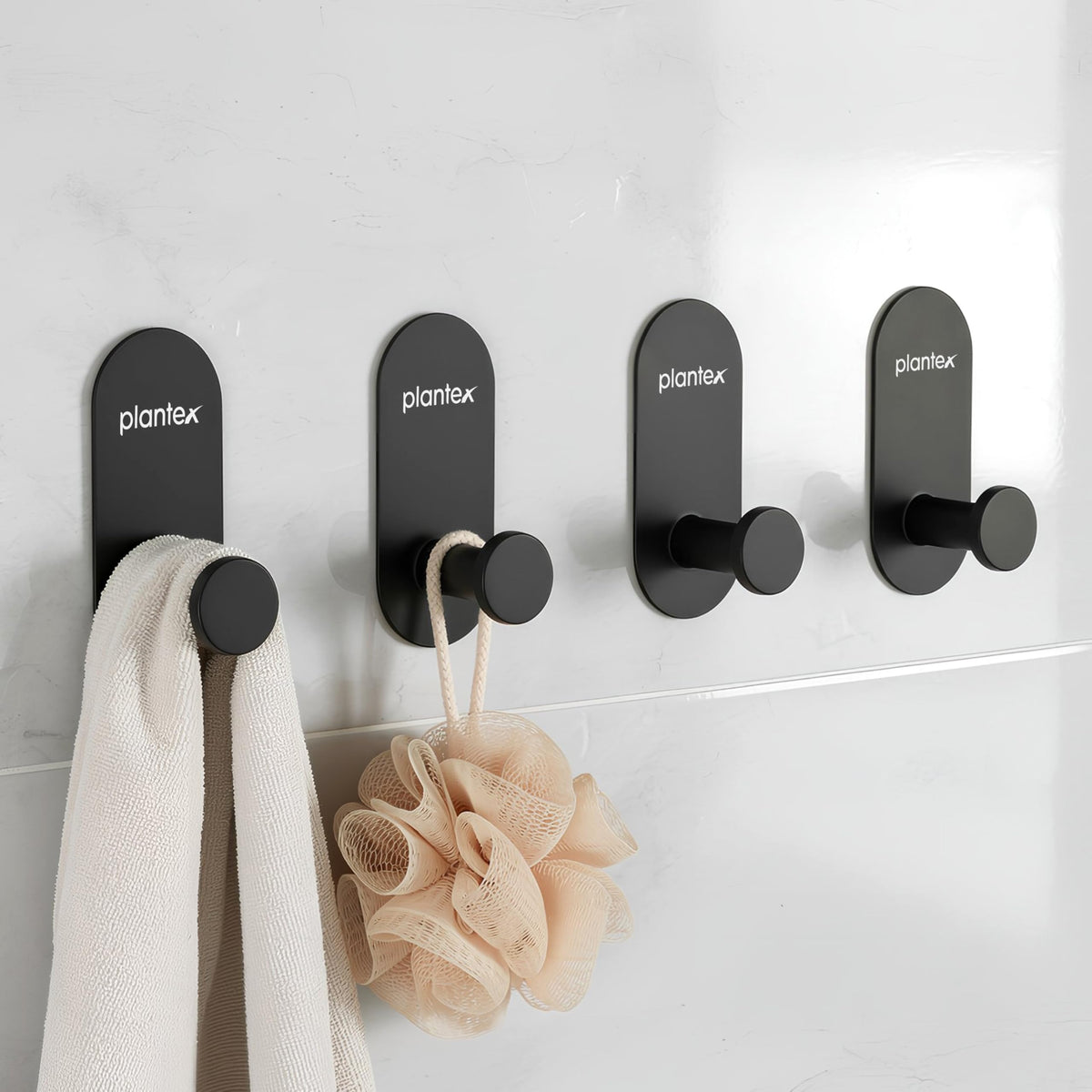 Plantex Wall Hanging Hook/Bath Towel Hook/Self Adhesive Oval Robe Hooks for Kitchen/Bathroom/Stylish Home Decor Items - Pack of 4 (Black)-1