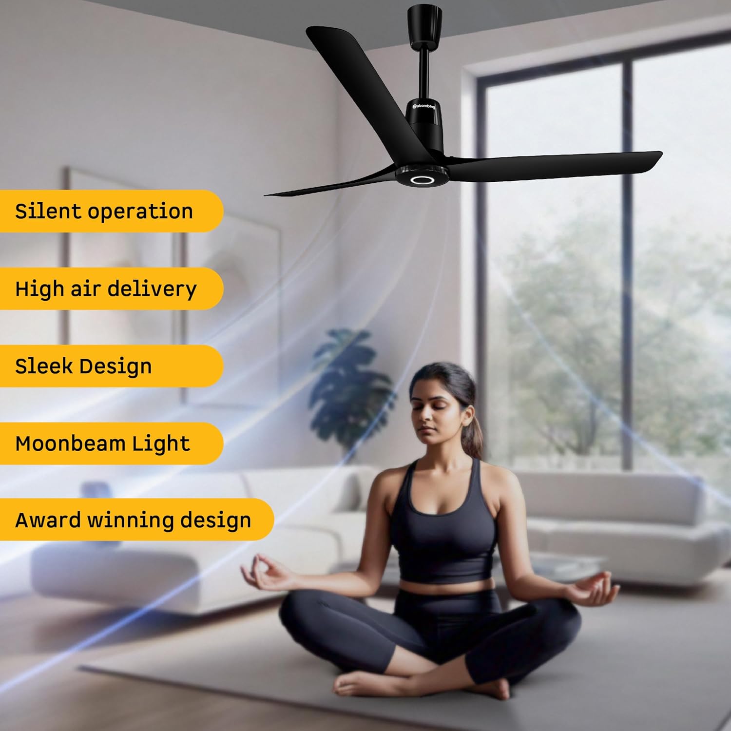 atomberg Aris Contour Smart 1200mm Voice Controlled BLDC Ceiling Fan with Remote |BEE 5 star|Best-in-class Air Flow |Silent Operation| Designer Fan | Free Installation |5 Year Warranty |Midnight Black