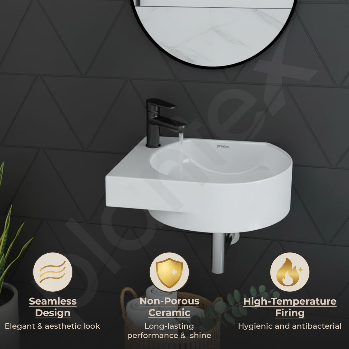 Plantex Ceramic Wall Hung Basin/Washbasin for Bathroom/Wall Mount Corner Wash Basin/Glossy Small Sink with 10 Years Glaze Warranty by Plantex (Orca - 17x12x6 inch)-6