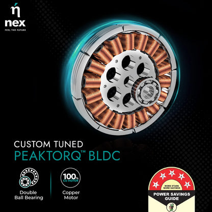 NNEX by BAJAJ Dryft A90 BLDC 1200 MM | 5 Stars Rated Premium Ceiling Fan With Remote Control | 20%* Higher Air Thrust | Airfluence ABS Blade For Low Noise | 2-Yr Warranty Free Installation 【Walnut】