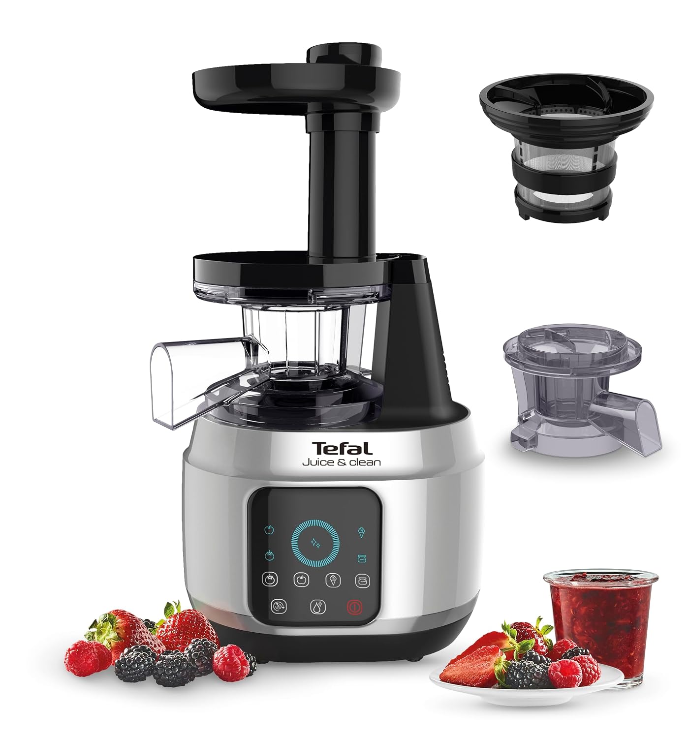 Tefal Juice & Clean slow juicer, Fruit and Vegetable Juice Extractor, Vitamin Juice, Cold Press, 150 W, 42 to 70 RPM, Fresh Fruit Juice, Jam, Sorbet, Automatic Cleaning 2 years warranty