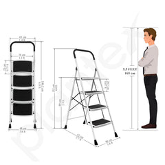Plantex Alloy Steel 4 Step Ladder For Home/Foldable Strong Wide Step Ladder/Anti- Skid 4 Step Ladder - (White & Black)
