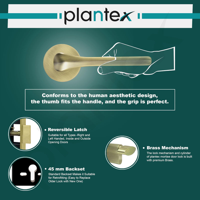 Plantex Main Door Lock/Mortise Lock for Door with 3 Years of Warranty - Robust Door Lock for Home with Brass Lock Body & Cylinder(064- Brass Antique Finish)-5