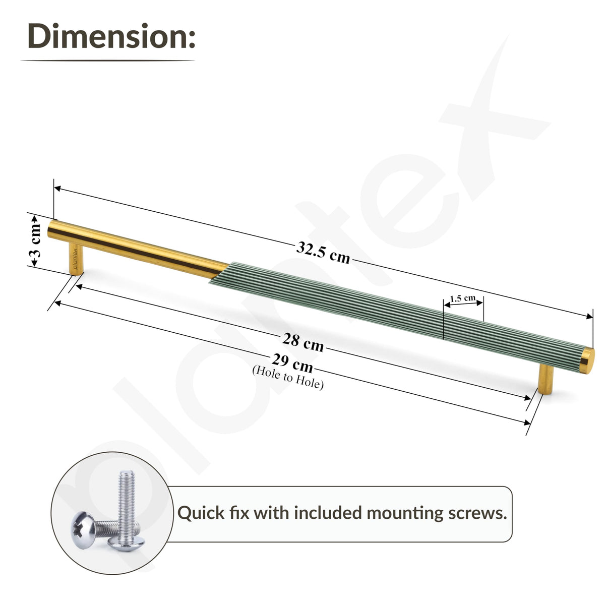 Plantex Stainless Steel & Aluminium Cabinet Handle/288mm Wardrobe Door Handle/Cupboard Pull-Push Handles for Home/Office - Pack of 1 (Green & Gold)-3