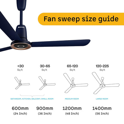 atomberg Studio Nexus Smart 1200mm BLDC Ceiling Fan with IoT & Remote Control | BEE 5-star | New Blade Design | High Air Delivery with Moonbeam Light | Low noise | 5 Year Warranty| Ritz Blue