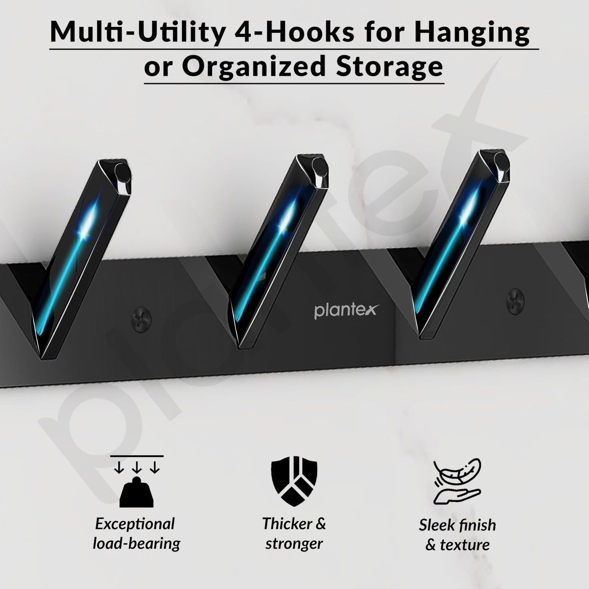 Plantex Wall Hooks for Hanging Cloth/Stainless Steel Towel Hangers/Bathroom Robe Hooks/Door Hangers/Square Wall Hook/Hook Rail for Hanging Keys - 4 Hooks (Pack of 3, PVD Black)-4
