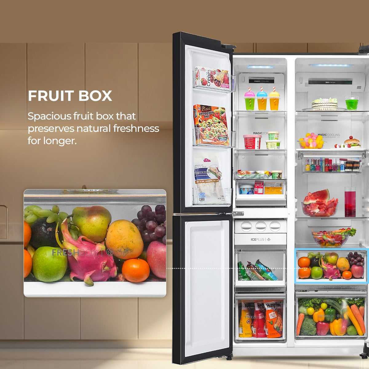 Haier 592 L 3 Star Frost Free Expert Inverter Smart Sense AI enabled 3-Door Side by Side Refrigerator (HRT-683WGKU1, Graphite Black, Magic)-5