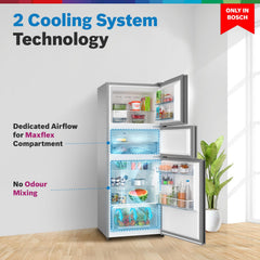 BOSCH MaxFlex Convert 302 L 3 Star Inverter Frost Free Triple Door Refrigerator (CMC33K03NI, 8-in-1 Convertible, UV Protected Body Shield, VitaFresh Technology, Adaptive UI, Sparkly Steel)