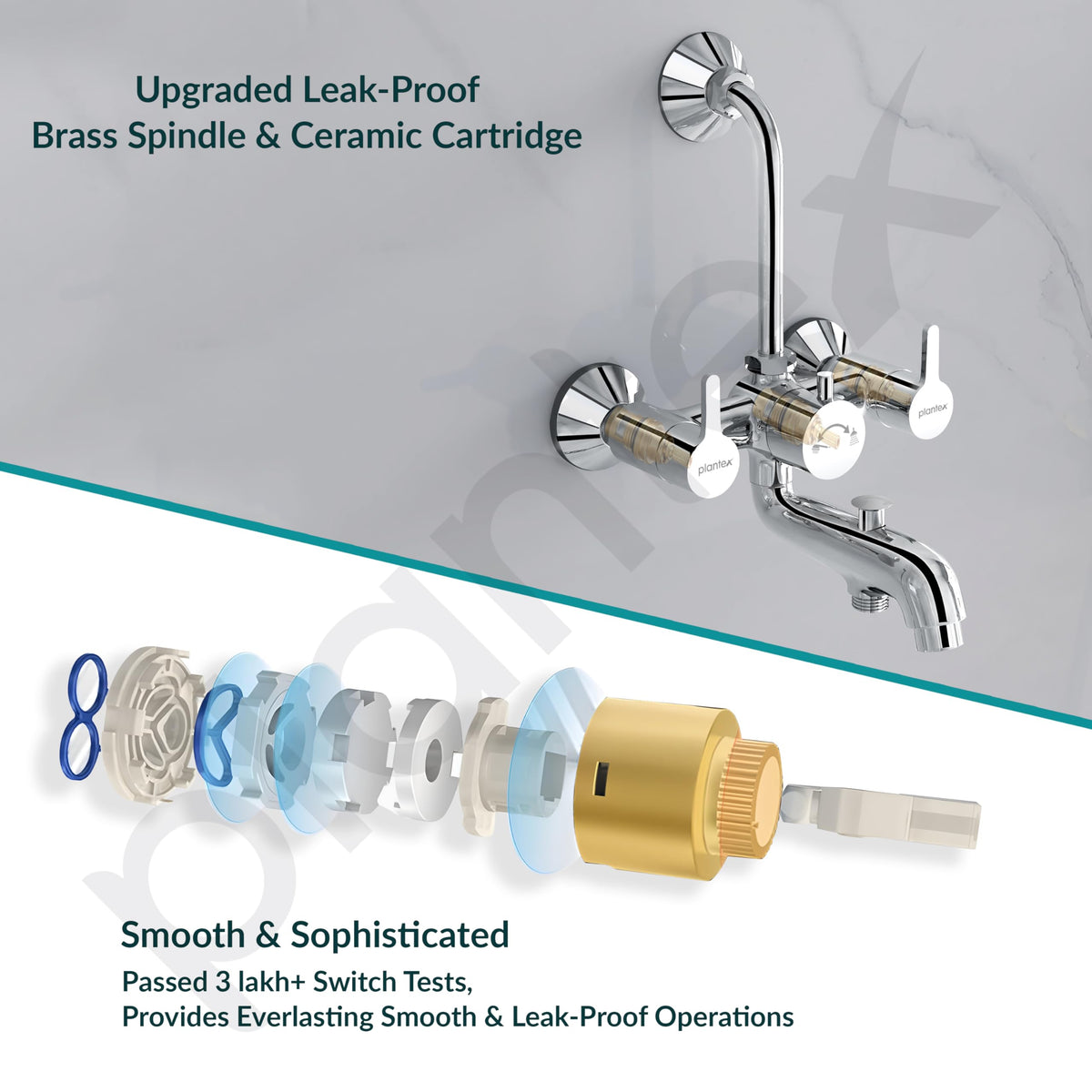 Plantex Pure Brass 3 in 1 Wall Mixer for Bathroom with L-Bend Provision for Overhead and Hand Shower/Mixer Tap for Bathroom with Water Saving Aerator and Brass Wall Flange (ORE-1421)-5