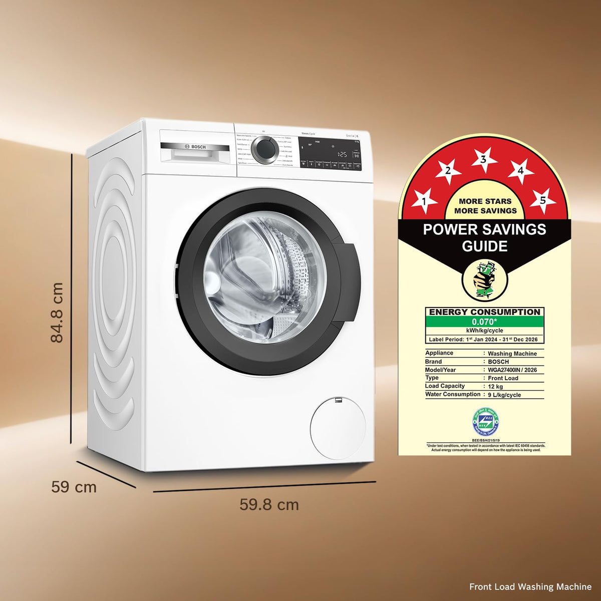 Bosch Washer Dryer Combo: 12 kg 5 Star Front Load Fully-Automatic Washing Machine (WGA27400IN, White) with 10 kg Fully Automatic Front Load Condenser (WQG2520XIN)-2