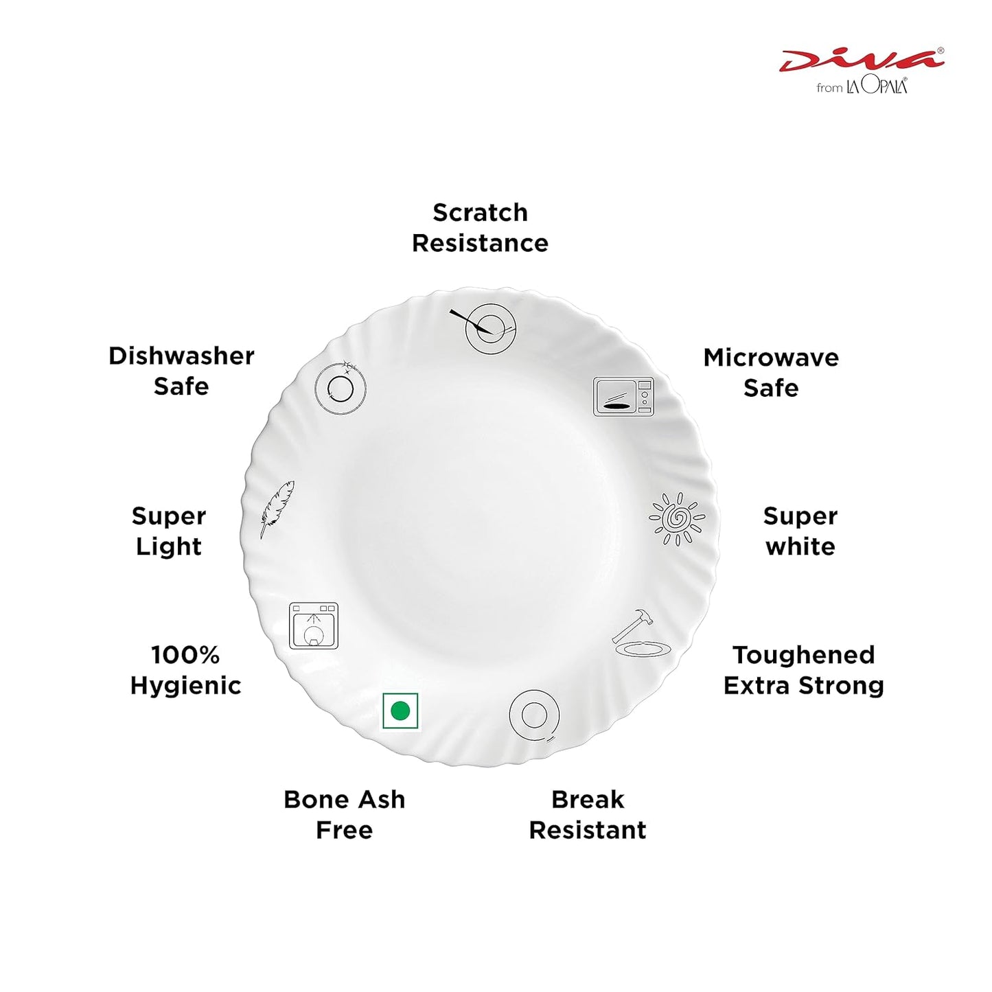 La Opala Diva, Opal Glass Crockery | Cup & Saucer Victoria, Set of 12 | Royal Iris, 160 ml | for Tea & Coffee | Microwave Safe | 100% Vegetarian | Extra Strong | Super Light | Super White