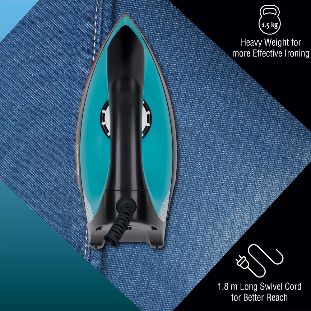 USHA Avenger 1.5 KG Heavy Weight Dry Iron| 1100W| Non-stick Coated Sole Plate For Easy Gliding & Long Life| 1.8 m Long Cord| Dual Layer Safety | 2 Year Warranty