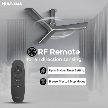 Havells Inveno LX 1200 mm BLDC Ceiling Fan|ABS Aerodyanamic Blades|Telescopic Canopy|Timer, Breeze,Sleep,MOP Modes|Reverse Feature|100% Copper Wire Motor|Free Installation|2 Year Warranty(Matt Slate)