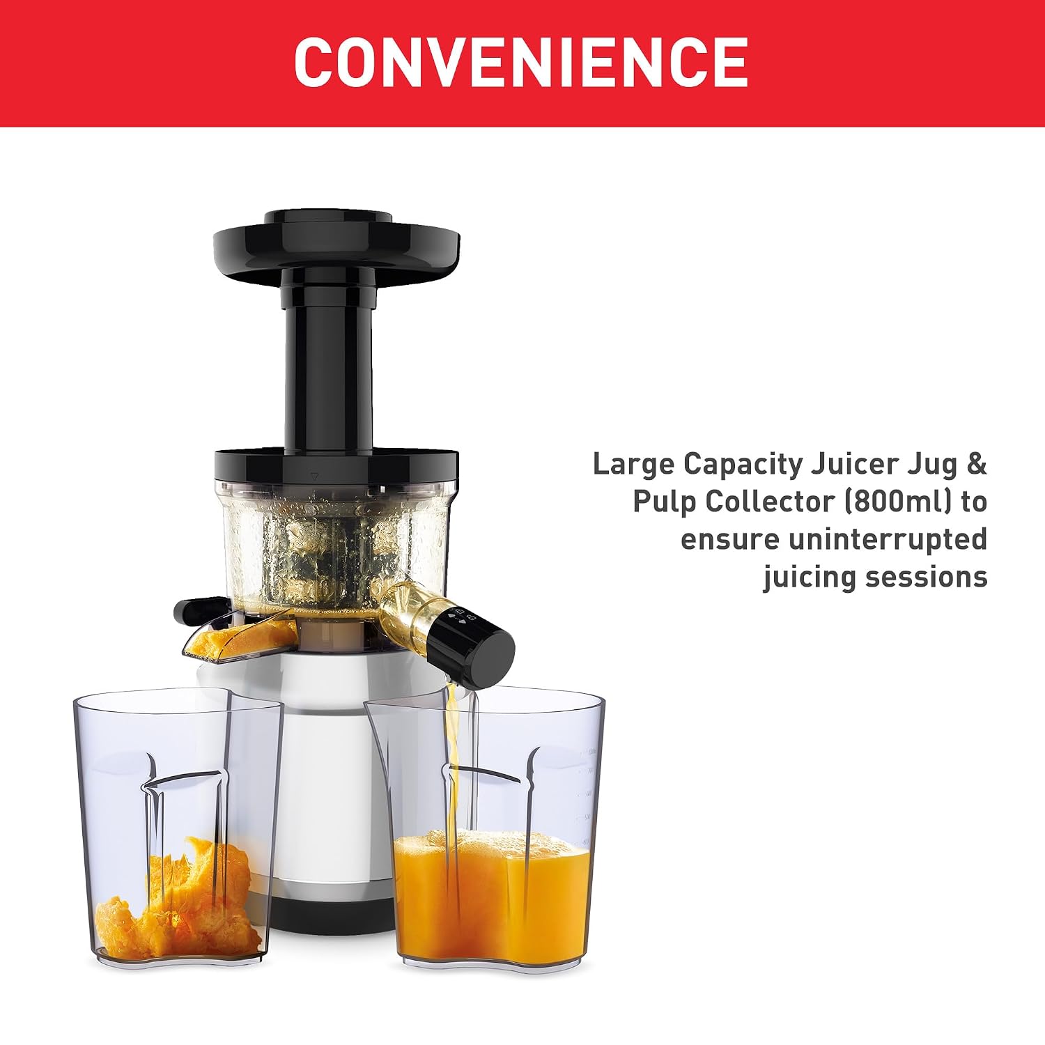 Tefal Juice & Clean slow juicer, Fruit and Vegetable Juice Extractor, Vitamin Juice, Cold Press, 150 W, 42 to 70 RPM, Fresh Fruit Juice, Jam, Sorbet, Automatic Cleaning 2 years warranty