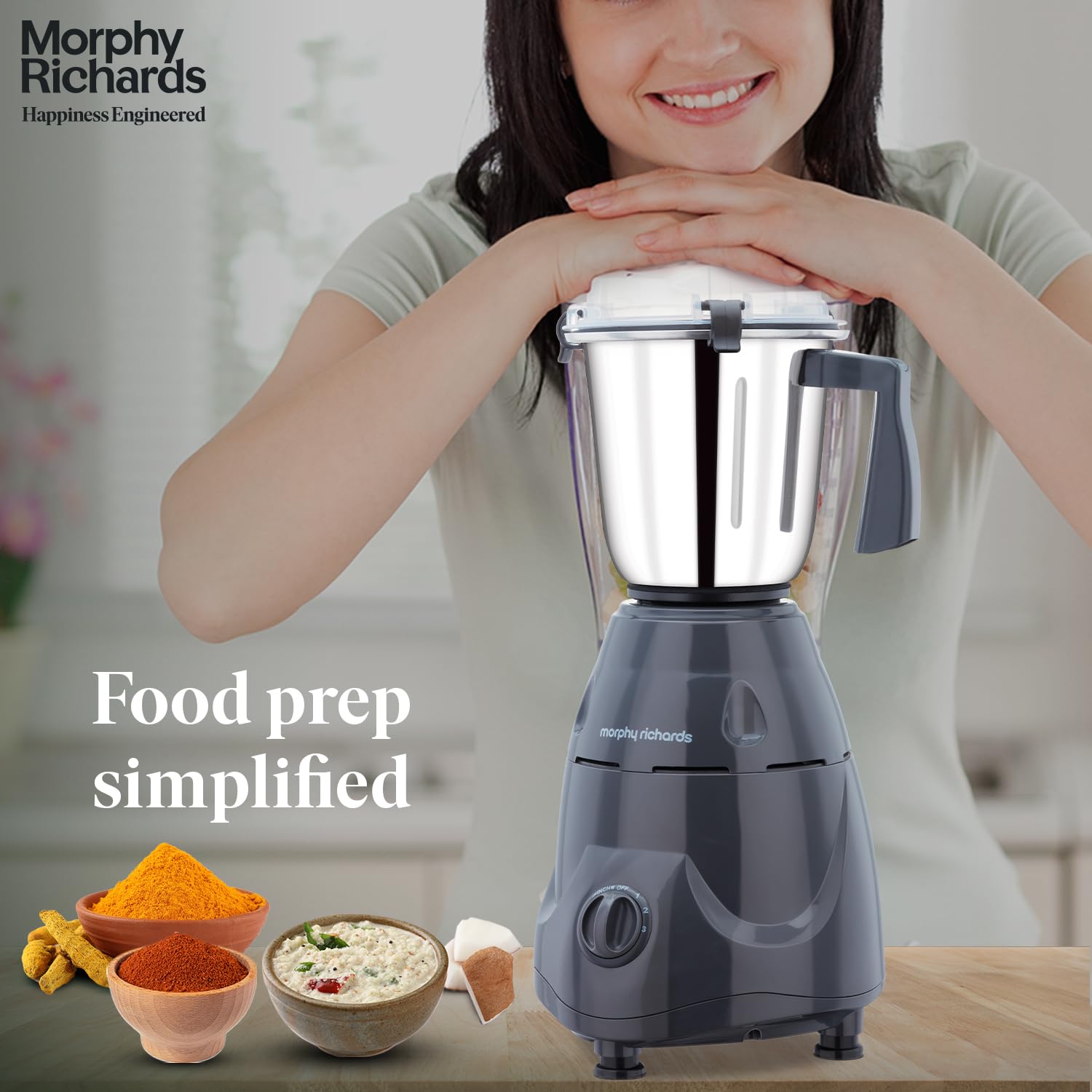 Morphy Richards Icon Superb 750 Watts Mixer Grinder| 4 Stainless Steel Mixer Jars Including Juicer Jar| 3-Speed Control With Pulse Effect Mixie| 1-Yr Warranty By Brand| Dark Grey