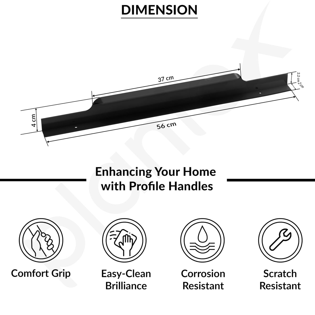 Plantex Profile Handle for Kitchen Cabinet/22 Inch Aluminium Drawer Profile Handle/Wardrobe Pull Handle for Home/Office/Hotel - Pack of 3 (Black) (Model APS-PF-1004)-4
