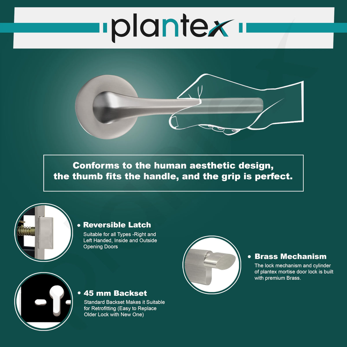 Plantex Main Door Lock/Mortise Lock for Door with 3 Years of Warranty - Robust Door Lock for Home with Brass Lock Body & Cylinder (Satin Finish) (Model APS-LM-064)-5