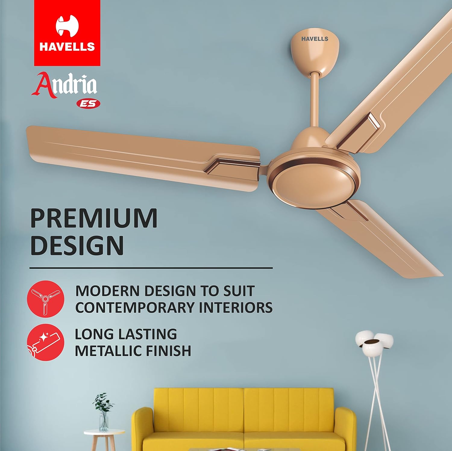 Havells 1200Mm Andria Energy Saving Ceiling Fan (4.2 stars, Quartz, Pack Of 2),White