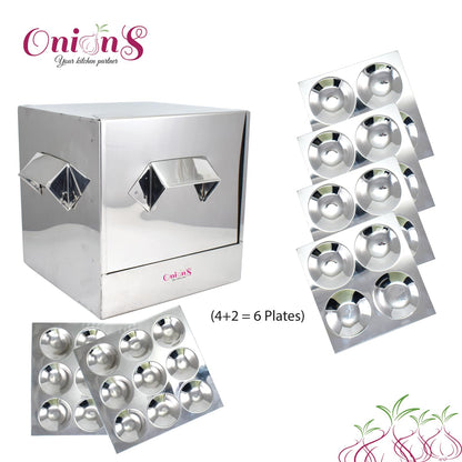 Onions Stainless Steel Cauka/Square/Cubic Idly cooker 4 + 2 plates with16 Regular idly Extra 2 Mini Idly plates - Gas stove and Induction Stove Compactible – FOR HOME USE ONLY
