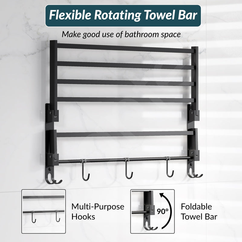 Plantex Towel Rack for Bathroom/Stainless Steel Towel Bar/24 Inch Towel Holder with Towel Rod/Bathroom Accessories - (Black) (Model APS-1902)-2