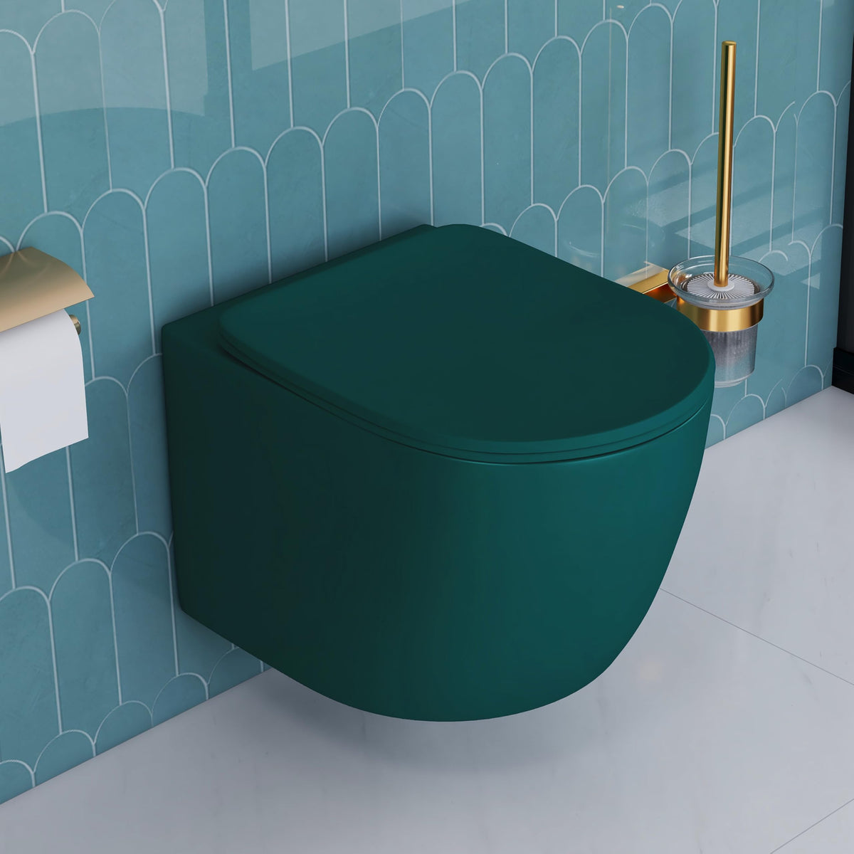 Plantex Commode for Toilet/Ceramic Wall Hung Toilet with Soft Close Toilet Seat/Rimless and Washdown Western Commode - P Trap (Round, Matt Green)