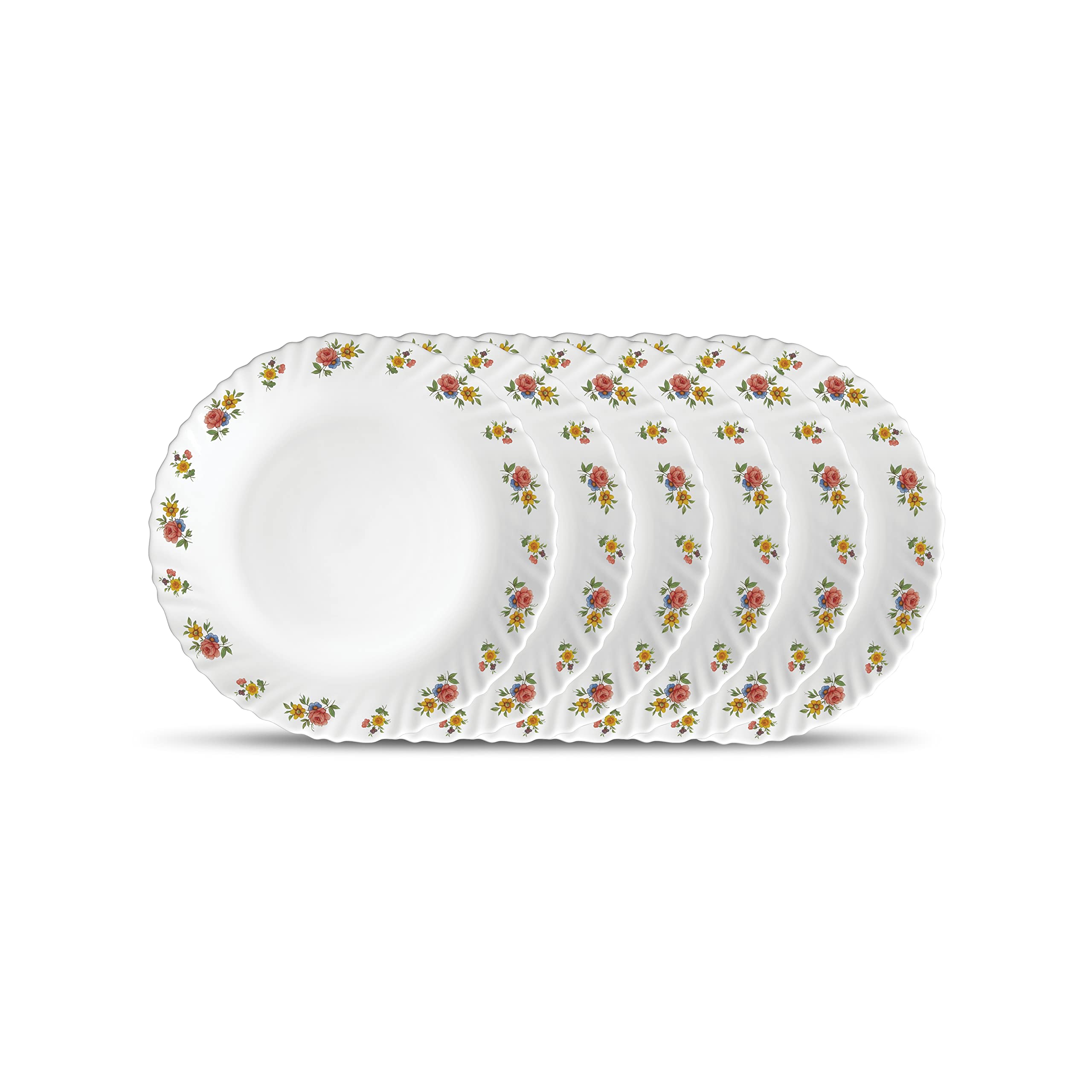 La Opala Novo Collection, Opal Glass Full Plate Set 6 pcs, Silken Charm, White, Medium