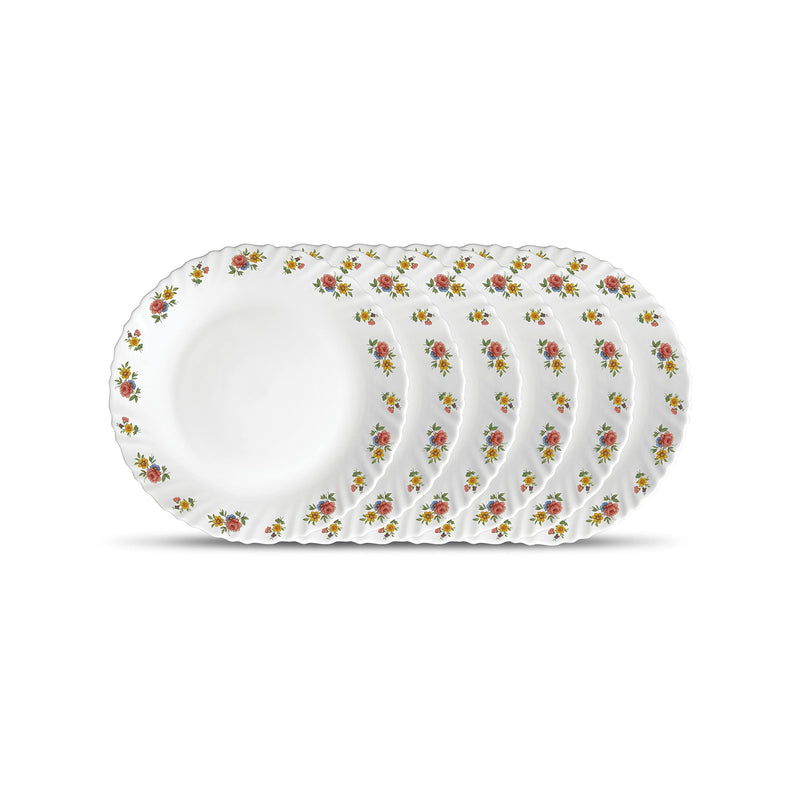 La Opala Novo Collection, Opal Glass Full Plate Set 6 pcs, Silken Charm, White, Medium