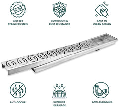 Plantex Drain Cover/304 Grade Stainless Steel Long Shower Drain/Drainage Cover/Bathroom Drain Cover/Floor Drainer with Cockroach Trap (10 x 45 cm - Matt) (D418-Lotus)-3