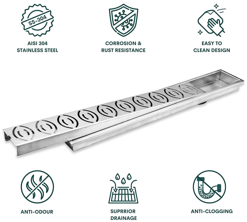 Plantex Drain Cover/304 Grade Stainless Steel Long Shower Drain/Drainage Cover/Bathroom Drain Cover/Floor Drainer with Cockroach Trap (10 x 45 cm - Matt) (D418-Lotus)-3