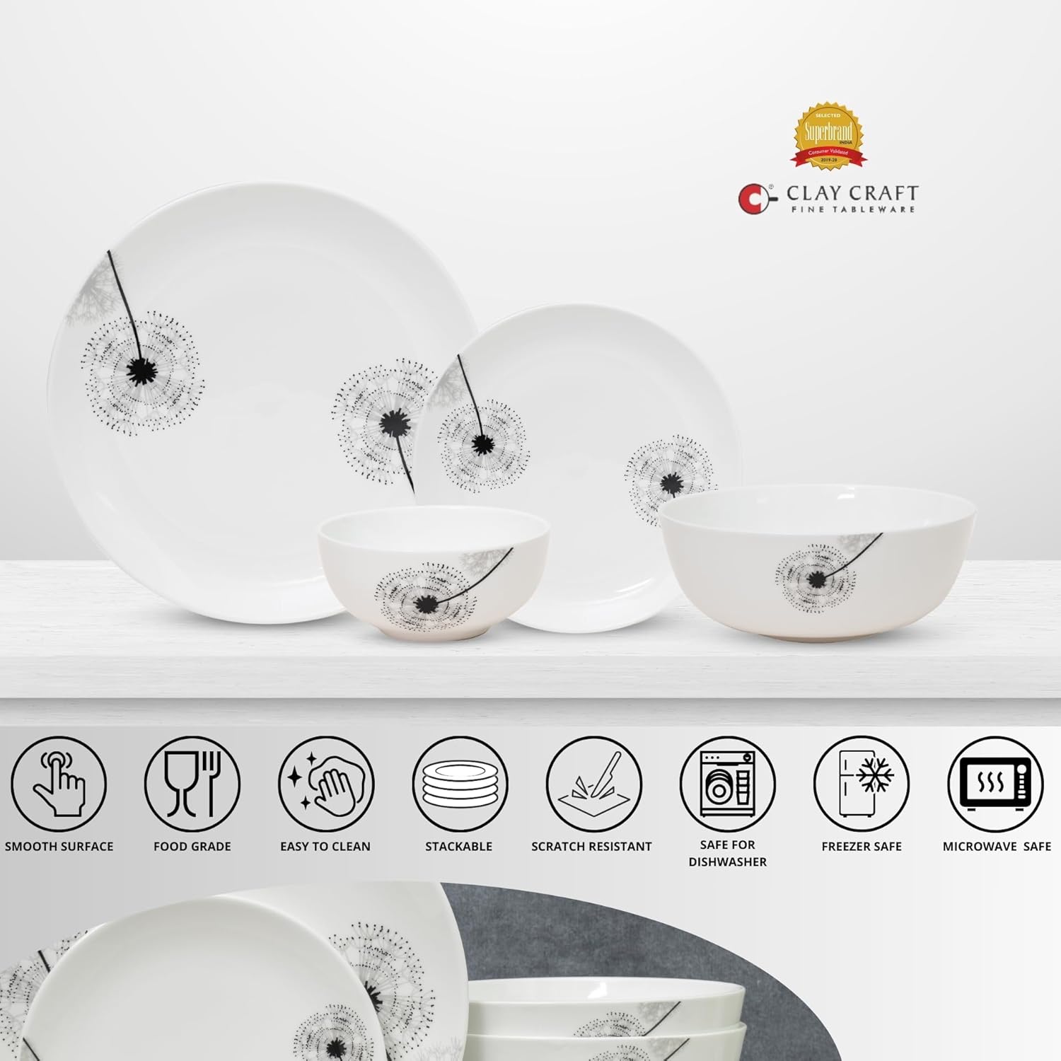 Clay Craft Fine Ceramic Eco Dinner Set, Enchanting Gold - 14 Piece, Family of 4, Dining Set - Gift Ready