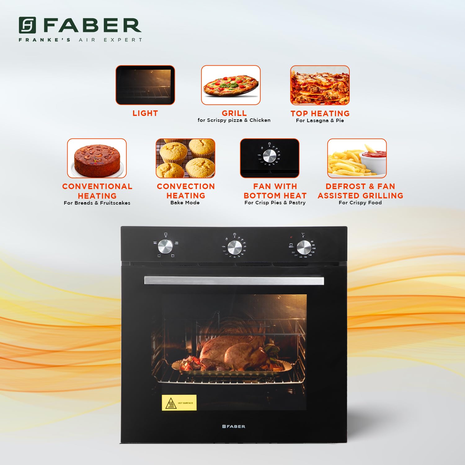 Faber 80L Built-In Black Finish Oven || Push/Pull Knob Control with Digital Display || 4 Cooking Functions with Grill Rack, Universal Pan|| FBIO 80L 4F BK with 1 Yr Comprehensive Warranty