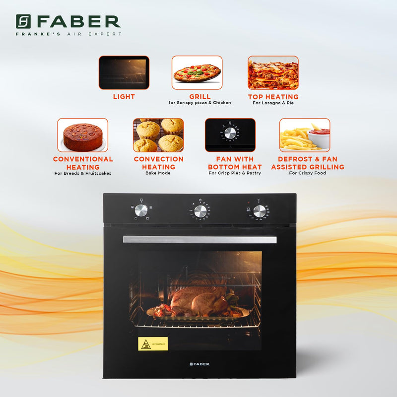 Faber 80L Built-In Black Finish Oven || Push/Pull Knob Control with Digital Display || 4 Cooking Functions with Grill Rack, Universal Pan|| FBIO 80L 4F BK with 1 Yr Comprehensive Warranty
