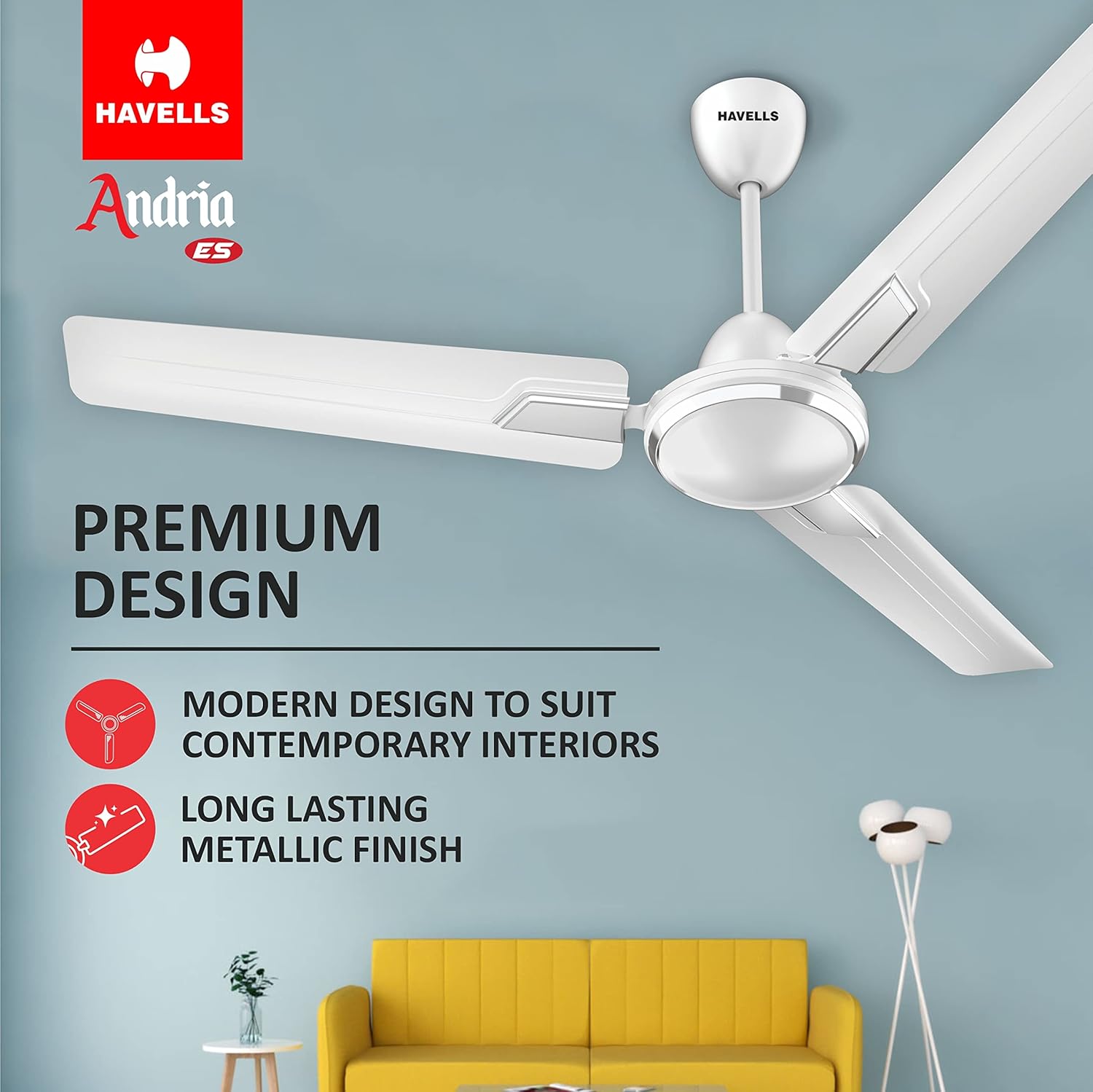 Havells 1200Mm Andria Energy Saving Ceiling Fan (4.2 stars, Pearl White, Pack Of 2)