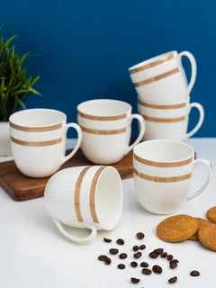 Clay Craft Fine Ceramic Gold Printed Coffee/Tea Cups Set of 6-200 ml Each, Ceramic Tea Cups, Tea Cup Set of 6, Mugs for Coffee, Cups Set of 6, Mug Set, Ideal for Gifting, Perfect for Home and Office
