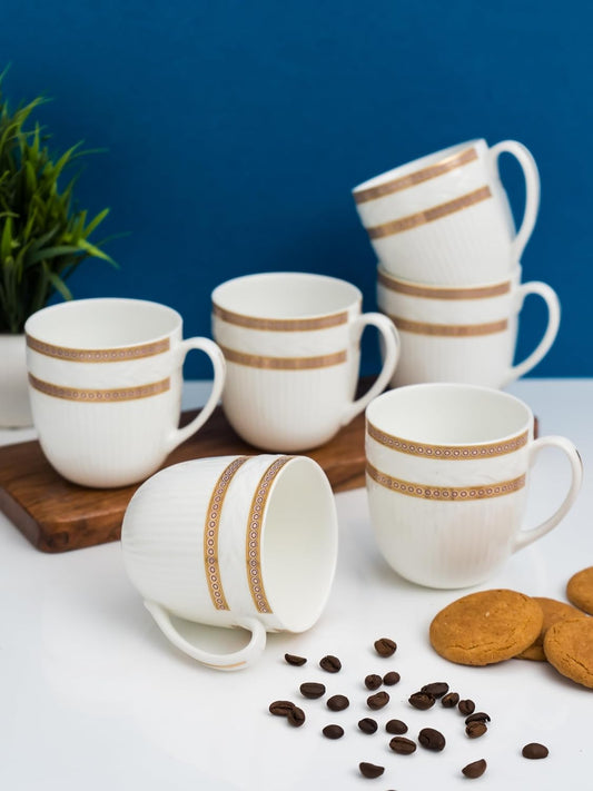 Clay Craft Fine Ceramic Gold Printed Coffee/Tea Cups Set of 6-200 ml Each, Ceramic Tea Cups, Tea Cup Set of 6, Mugs for Coffee, Cups Set of 6, Mug Set, Ideal for Gifting, Perfect for Home and Office