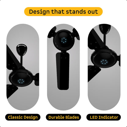 atomberg Ikano 900mm BLDC Ceiling Fan with Remote | BEE 5 star | High Air Delivery | LED Speed Indicator | Low Noise | Timeless Design with Power Saving | 3 Year Warranty | Gloss Black