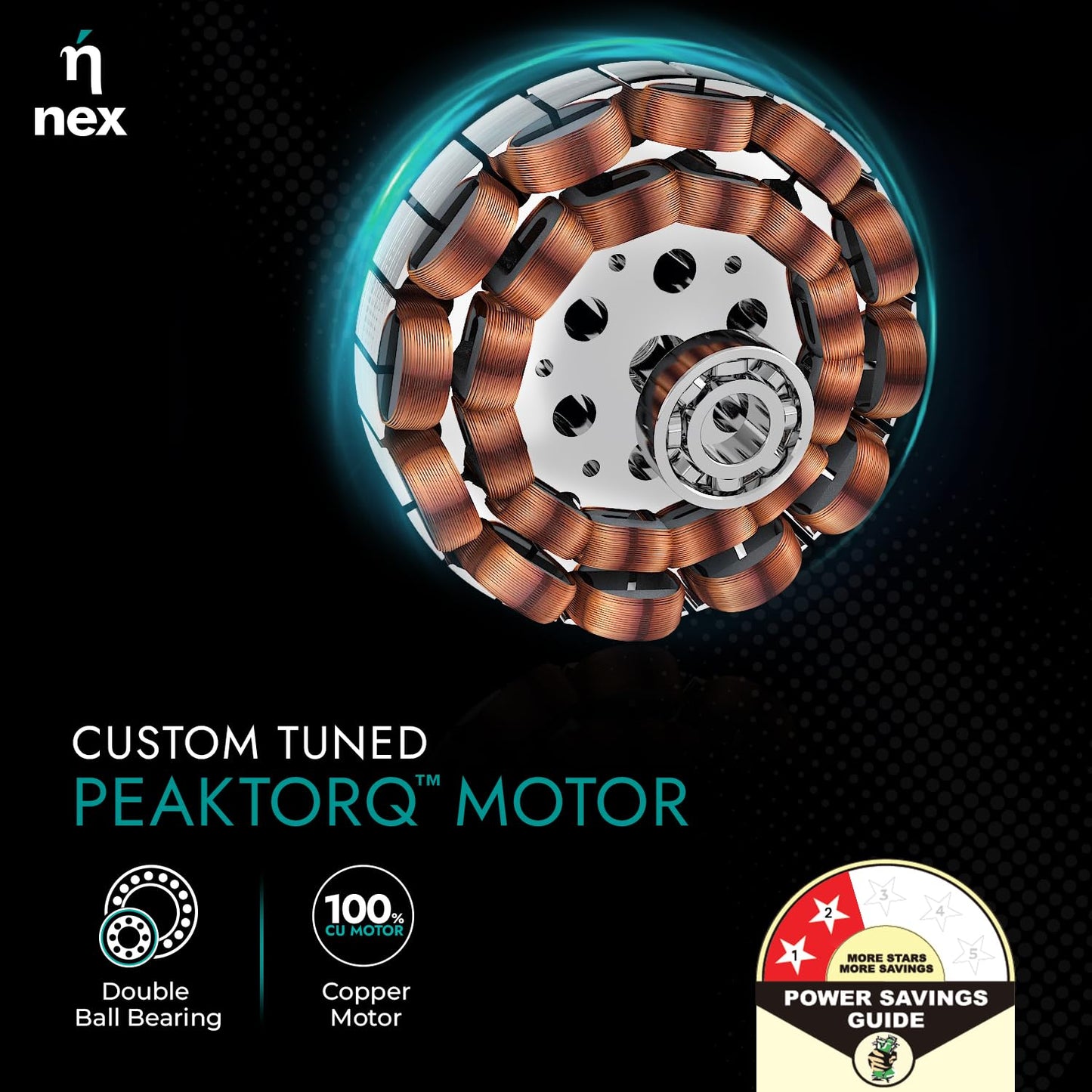 NNEX by BAJAJ Glyde A60 1200 MM | BEE 2 Star Rated Premium Ceiling Fan | 20% Higher Air Thrust* | Airfluence™ Al Blades | Adjustable Downrod | 2-Yr Warranty 【Cotton White】