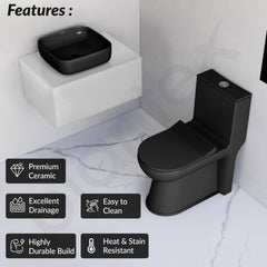 Plantex Ceramic Commode with Washbasin/Rimless Washdown Commode for Toilet/S Trap Western Toilet Combo/Bathroom Wash Basin - (Matt Black)-6