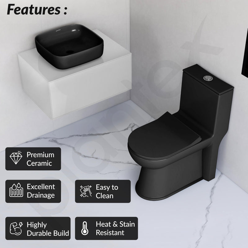 Plantex Ceramic Commode with Washbasin/Rimless Washdown Commode for Toilet/S Trap Western Toilet Combo/Bathroom Wash Basin - (Matt Black)-6