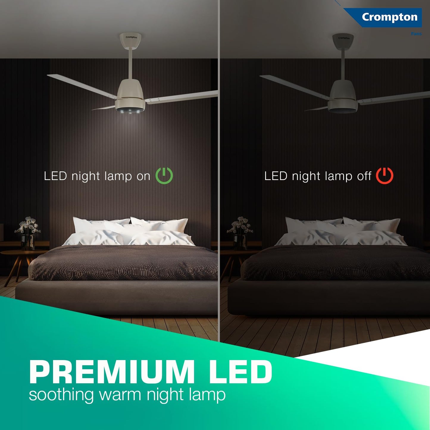 Crompton Energion Niteo 1200 mm BLDC Ceiling Fan | Warm Ambient LED Indicators | Remote Control | BEE 5 Star Energy Rating | Superior Air Delivery | 4 Year Manufacturer Warranty | Ivory