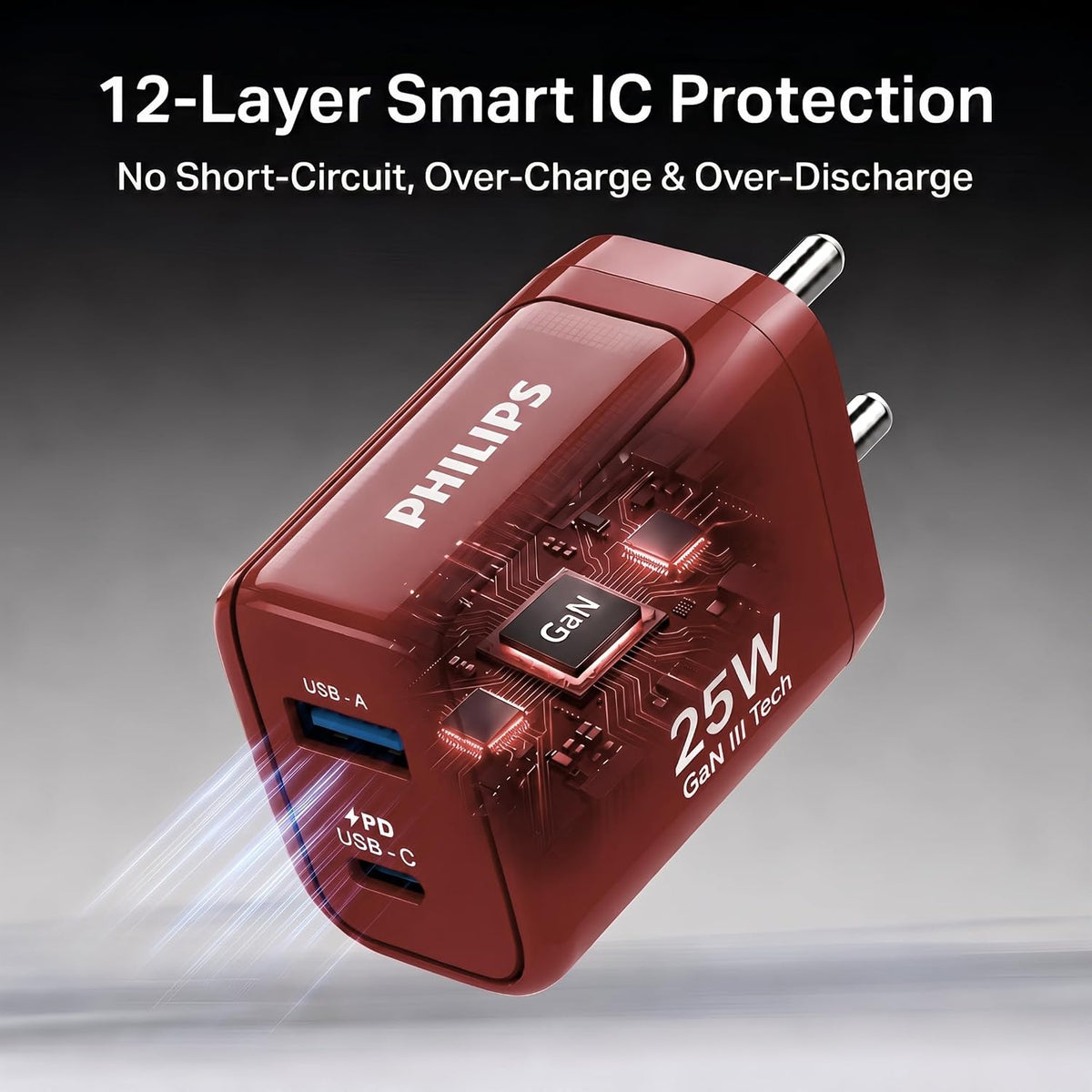 Philips DLP4321NR/94 Gen III Tech 25W Fast Charging Wall Charger (Iron Red)