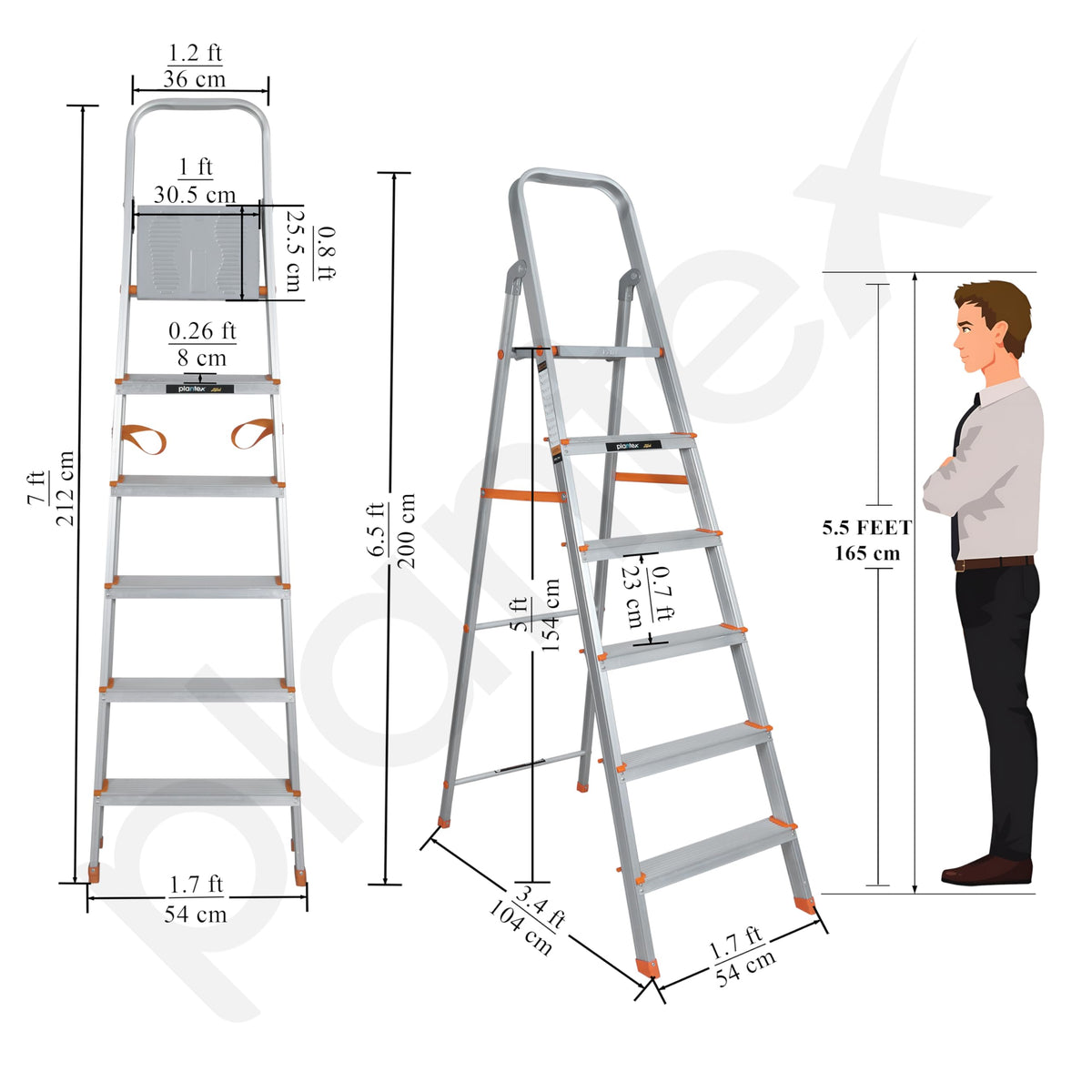 Plantex Legend 6 Step Aluminium Ladder for Home/Wide Anti-Skid Steps/Capacity Upto 150 kg/5 Year Manufacturer Warranty (Orange-Silver)-3