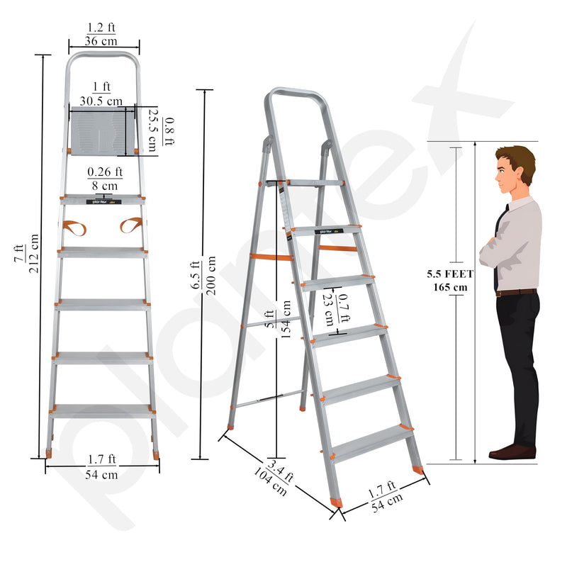 Plantex Legend 6 Step Aluminium Ladder for Home/Wide Anti-Skid Steps/Capacity Upto 150 kg/5 Year Manufacturer Warranty (Orange-Silver)-3