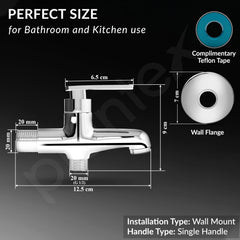 Plantex Pure Brass 2 in 1 Tap for Washing Machine/2-Way Bib Cock for Bathroom with Wall Flange & Teflon Tape - (Chrome, 3507-1)-4