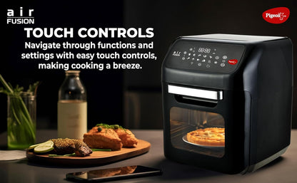 Pigeon by Stovekraft Air Fryer Oven 12L | 1800W | 2-in-1 Appliance - AirfryerOTG | Digital Touchscreen | 9 Preset Menu | Air Fry, Bake, Broil, Toast, Defrost (Black) | With Rotisserie | 7 Accessories