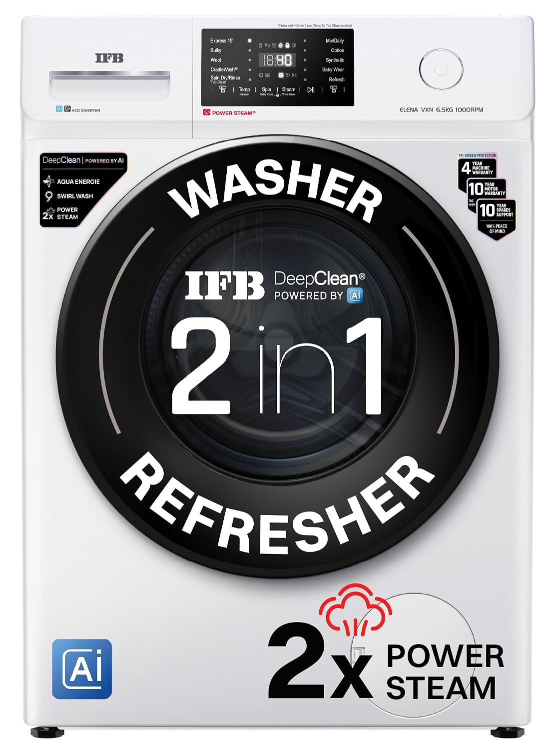 IFB 6.5 Kg 5 Star with 9 Swirl Wash, Steam Refresh, Eco Inverter Motor, DeepClean® Ai Powered Fully Automatic Front Load