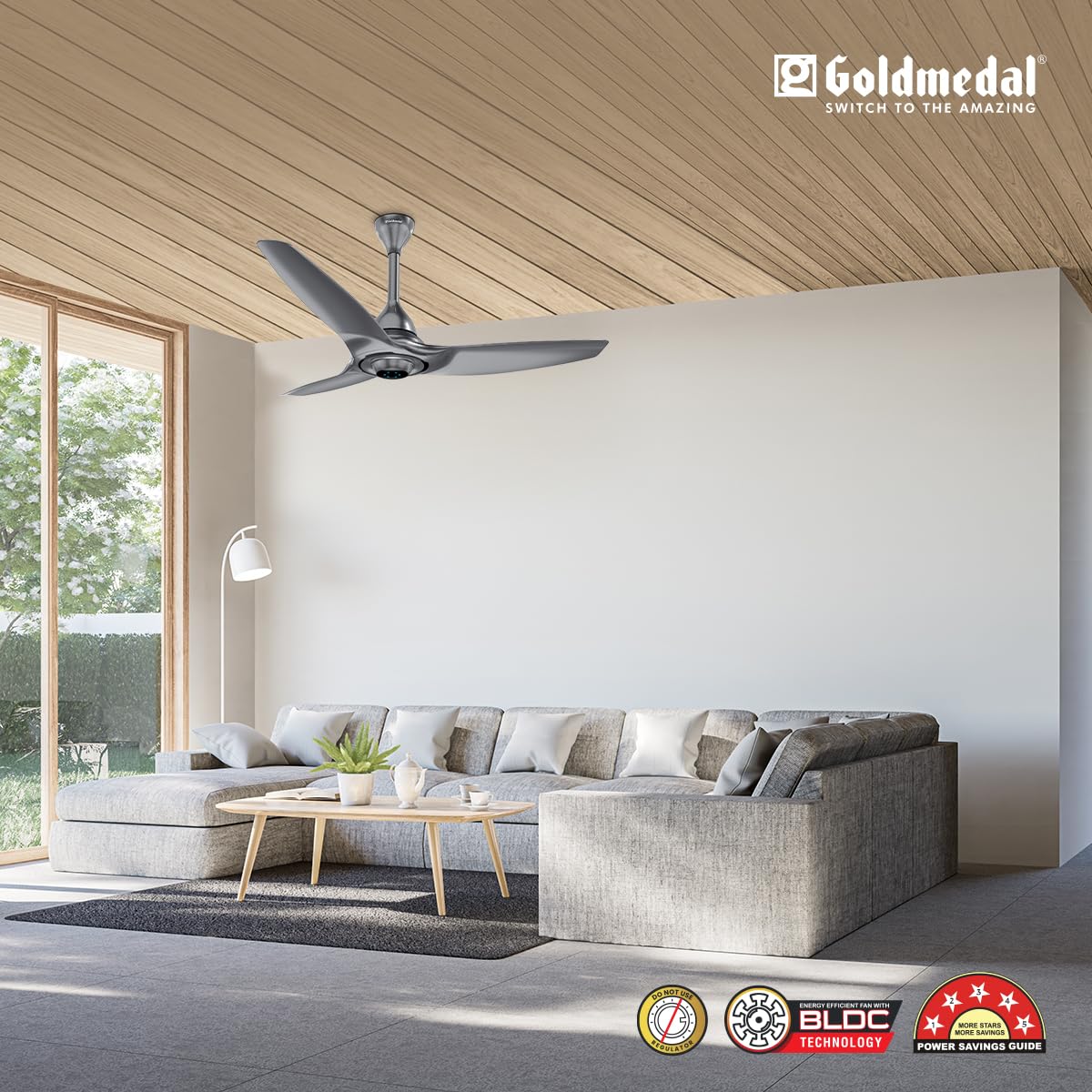 Goldmedal Hush Flo BLDC 1240 mm Decorative Ceiling Fan | 5 Star (Dayton Grey)