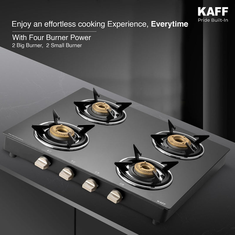 Kaff 4 Burner Gas Stove Top for Kitchen - 58CM Manual Ignition Cooktop For Modular Kitchen |Ergonomic Knob |Tri-Pin Bras