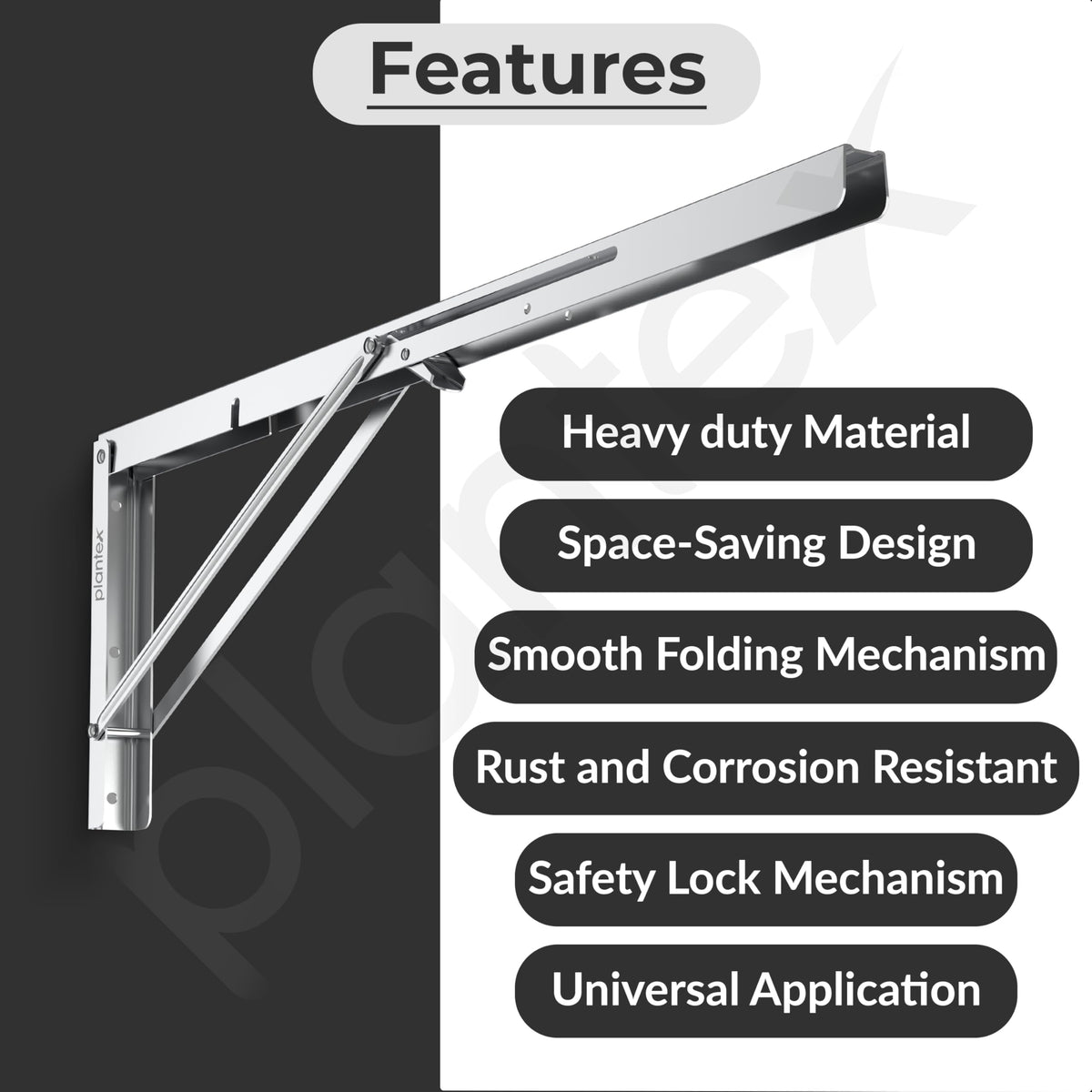 Plantex Heavy Duty 24 Inch Foldable Shelf Bracket/Stainless Steel Multipurpose Bracket/L Bracket/Space Saving Wall Bracket/Folding Table Bracket for Home & Office (Pack of 2, Chrome)-2