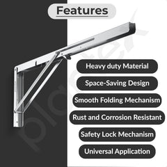 Plantex Heavy Duty 24 Inch Foldable Shelf Bracket/Stainless Steel Multipurpose Bracket/L Bracket/Space Saving Wall Bracket/Folding Table Bracket for Home & Office (Pack of 2, Chrome)-2